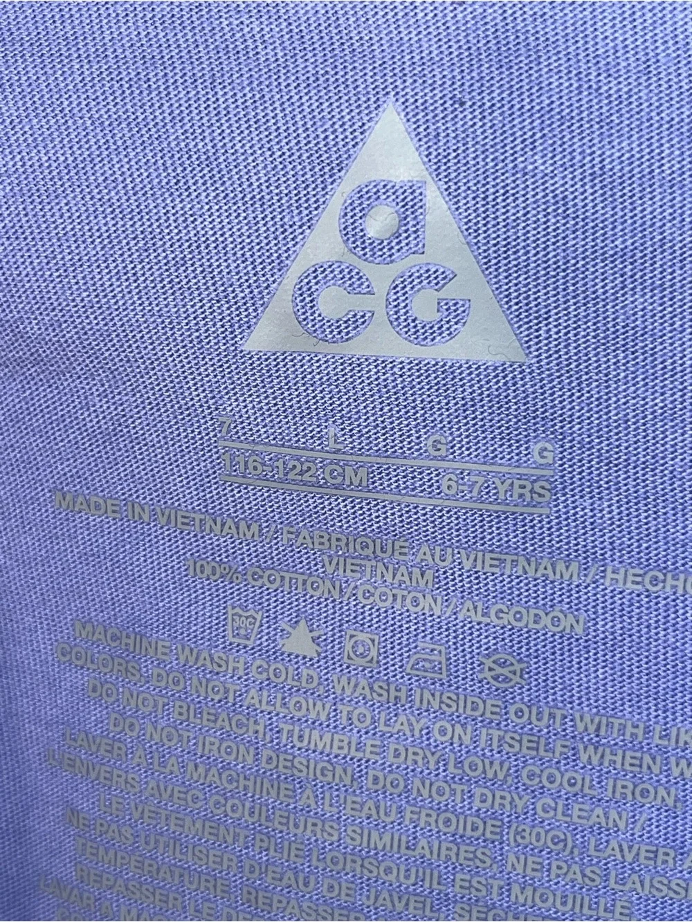 $30 Nike ACG Kids Girl's Size 7 Tee T Shirt Purple Light Thistle 86J886-P3F
